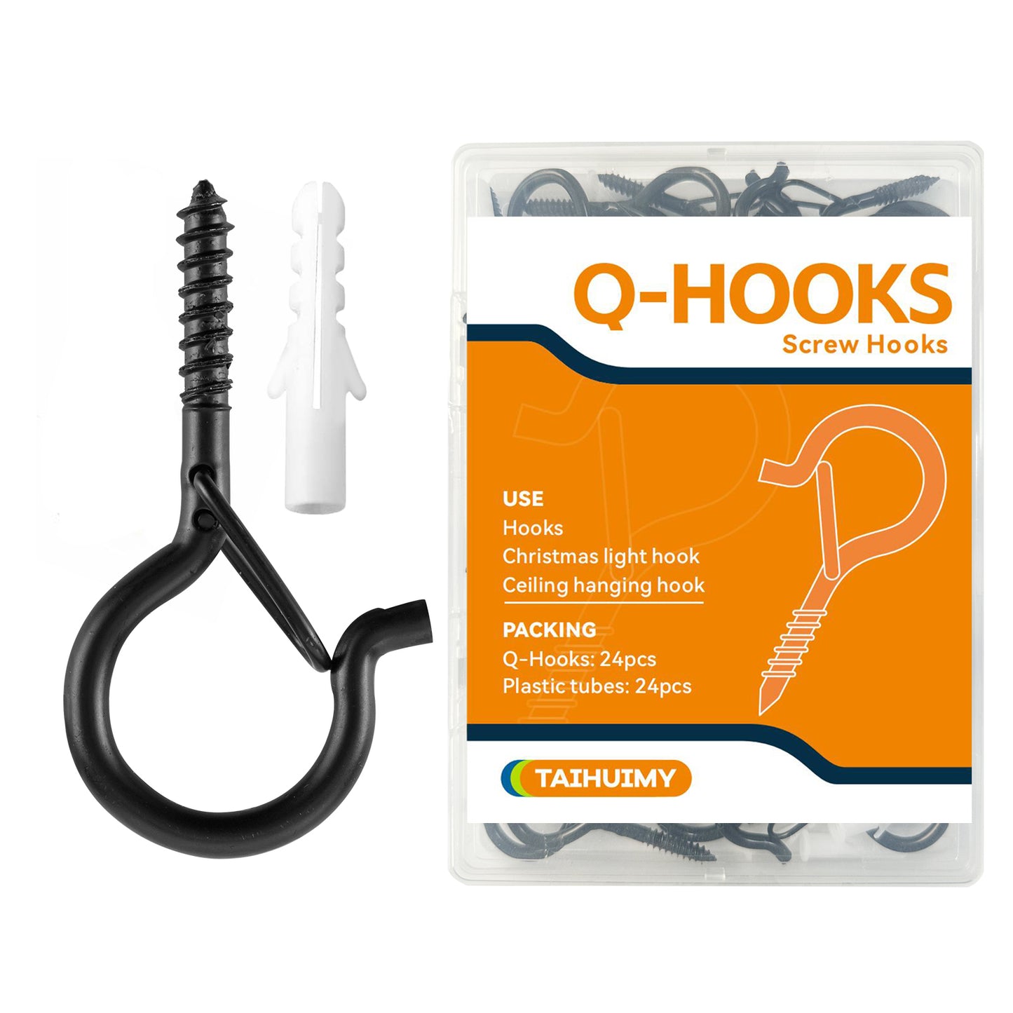 TAIHUIMY 30Pcs Screw Hooks Q-Hanger Hooks for Outdoor String Lights, Christmas Rope Lights Clips, Wall Cabinet Ceiling Eye Hook with Safety Buckle for Wire Party Light Plants Wind Chimes