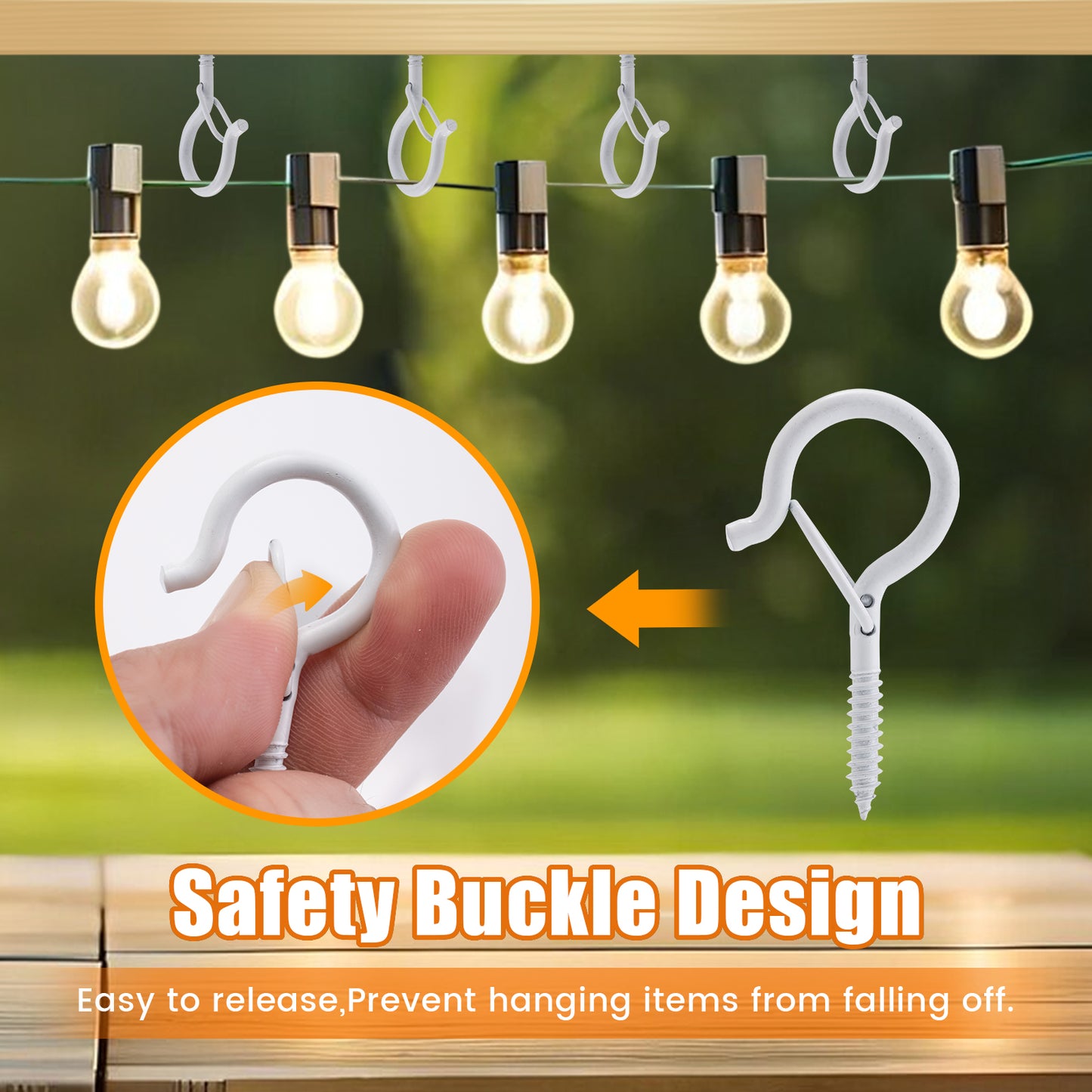 TAIHUIMY 30 Pack Screw Hook Q-Hanger Hooks for Outdoor String Lights, Hanging Eye Iron Hooks Christmas Rope Clips, Wall Wood Cabinet Ceiling for Light Plants Wind Chimes, Include Wing Nut Driver
