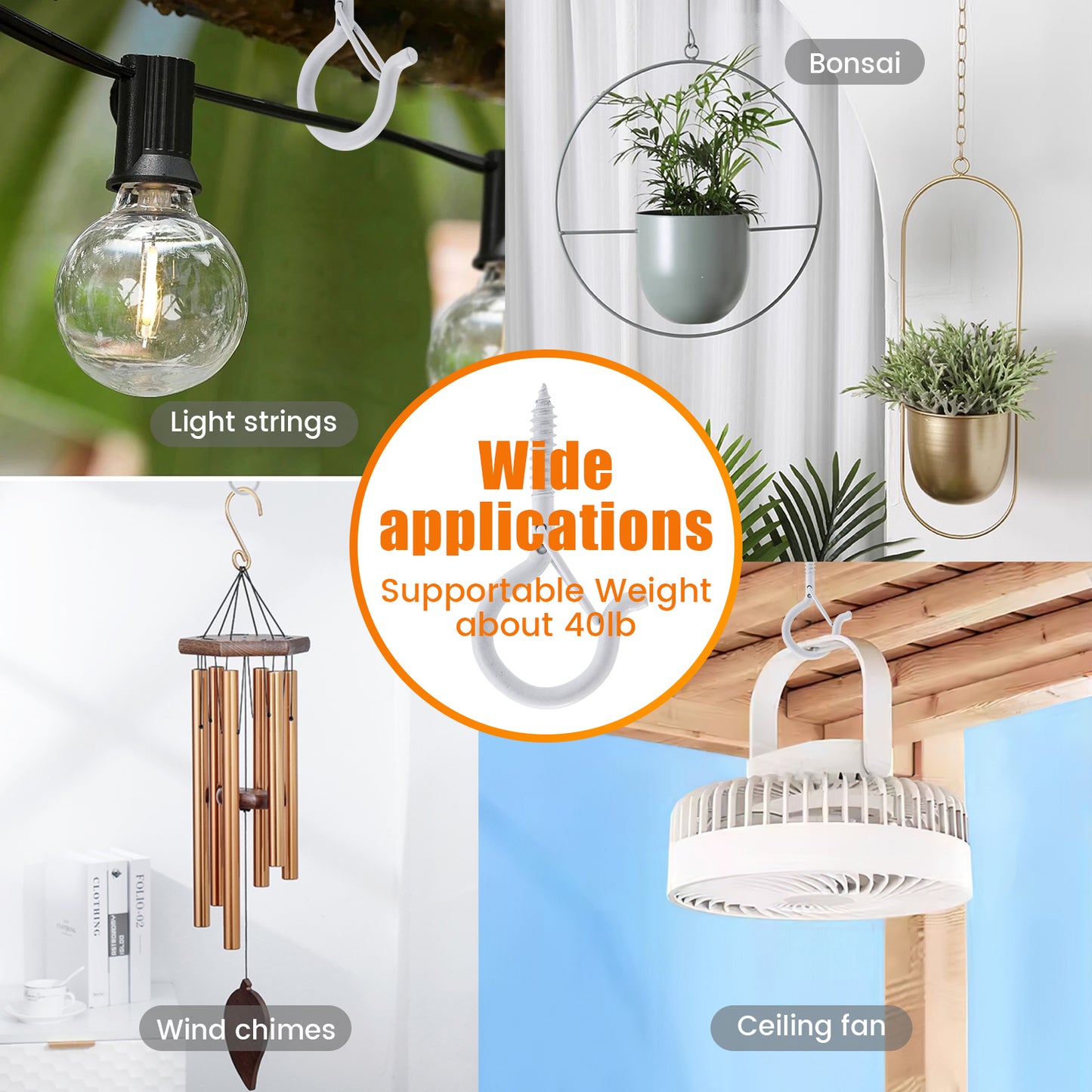 TAIHUIMY 30 Pack Screw Hook Q-Hanger Hooks for Outdoor String Lights, Hanging Eye Iron Hooks Christmas Rope Clips, Wall Wood Cabinet Ceiling for Light Plants Wind Chimes, Include Wing Nut Driver