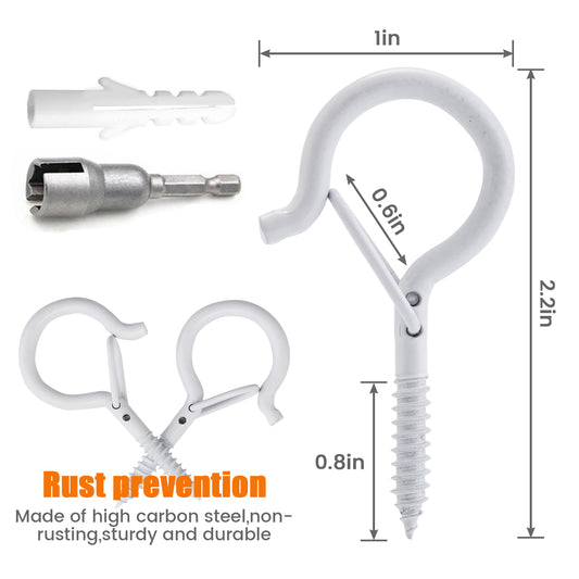 TAIHUIMY 30 Pack Screw Hook Q-Hanger Hooks for Outdoor String Lights, Hanging Eye Iron Hooks Christmas Rope Clips, Wall Wood Cabinet Ceiling for Light Plants Wind Chimes, Include Wing Nut Driver