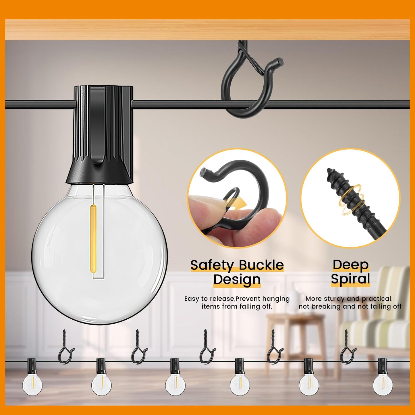 TAIHUIMY 24 Pack Screw Hook Q-Hanger Hooks for Outdoor String Lights, Hanging Eye Iron Hooks Christmas Rope Clips, Wall Wood Cabinet Ceiling for Light Plants Wind Chimes